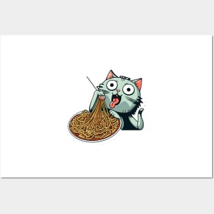 Cat eating spaghetti meme Posters and Art